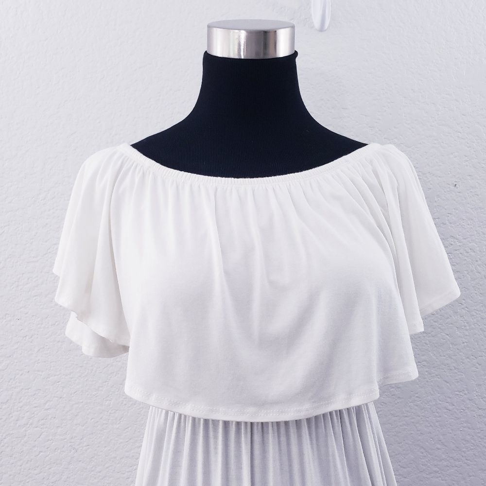 Pinkblush Off Shoulder Ivory  Ruffle Trim Maternity Maxi Dress - Picture 6 of 12